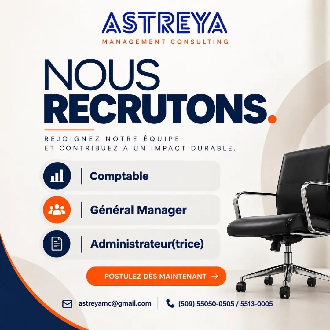 Astreya recrute : comptable, general manager, administrateur(trice)